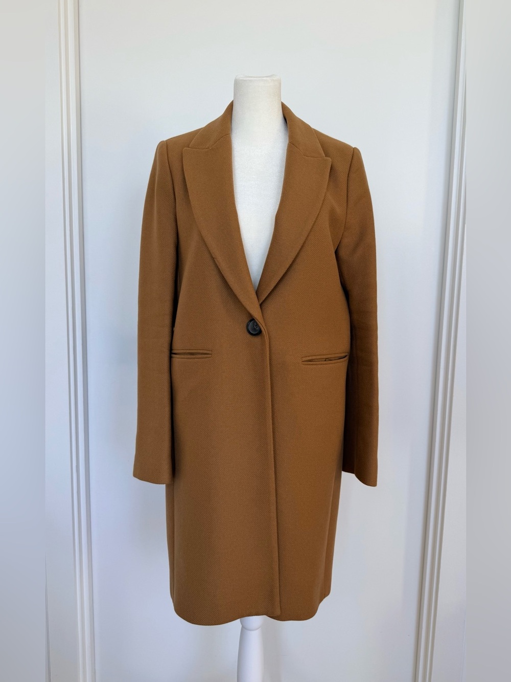 Zara Women's Single-Button Tan Wool Blend Coat